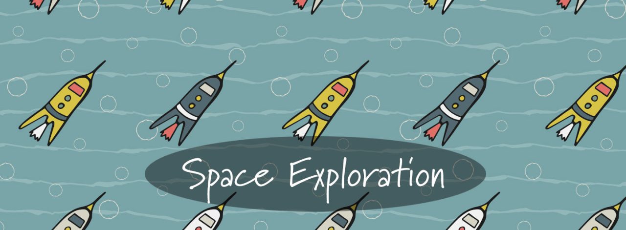 space-exploration-header mit Weltraumraketen