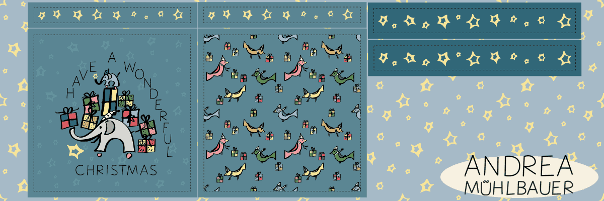 Bag Panel Have a wonderful christmas / Taschenpanel Spielzeugelefant mit Geschenken