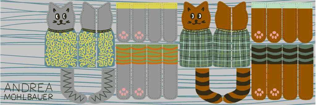 Katzenpuppe Cut and Sew Panel grau