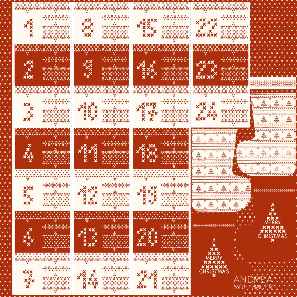 Adventskalender Kreuzstich Weihnachten Rot - Cut and Sew Projekt