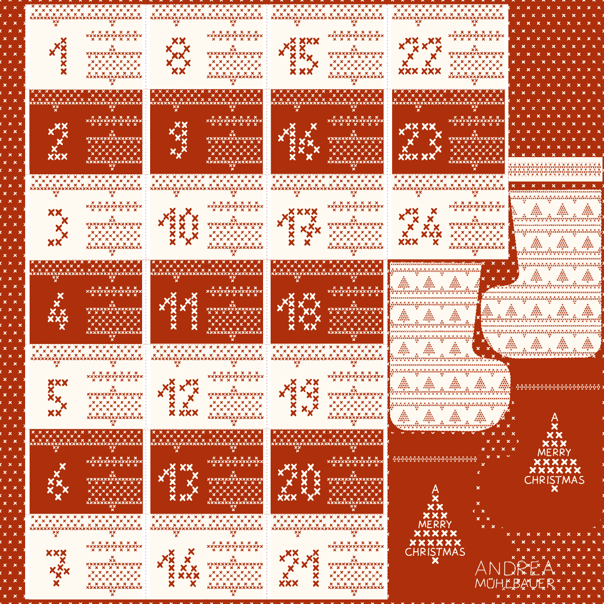 Adventskalender Kreuzstich Weihnachten Rot - Cut and Sew Projekt