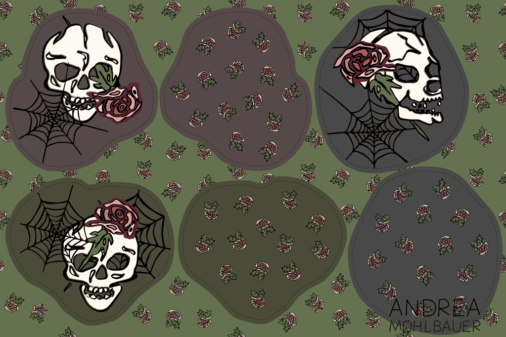 Skull and Rose Dekokissen Cut and Sew Panel
