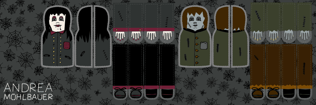 Halloween Monster Puppen Cut and Sew Panel - Vampir und Monster