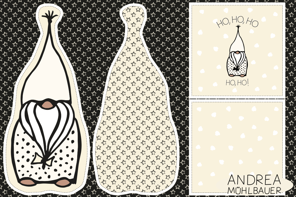 Wichtel schwarz beige Dekokissen Cut and Sew Panele