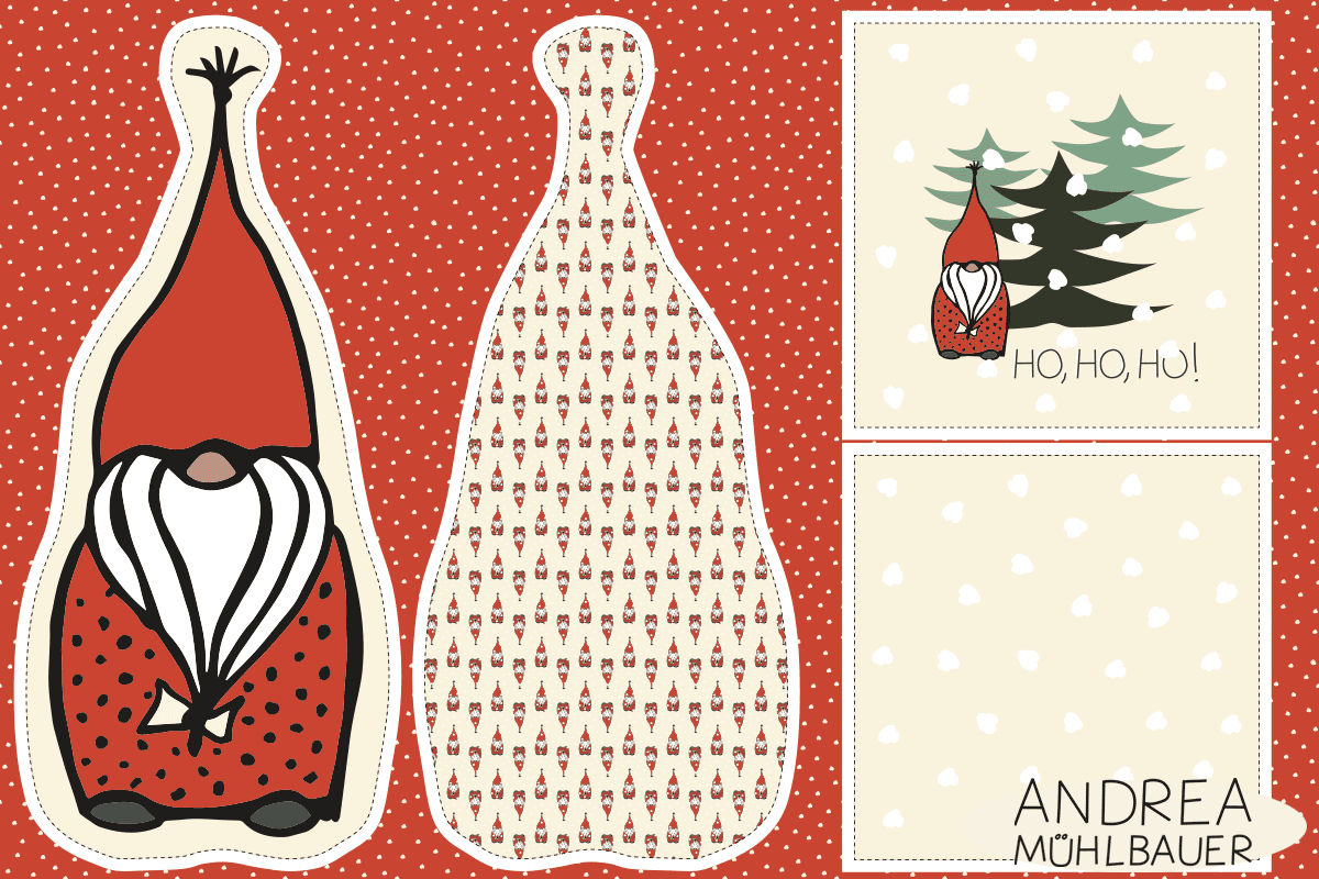 Wichtel grün Dekokissen Cut and Sew Panele