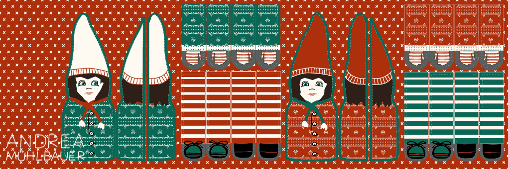 Weihnachtswichtel Puppe Cut and Sew Panel - rot grün