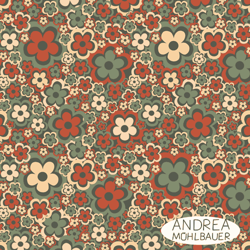 70s Retro Flower Summer Olivgruen