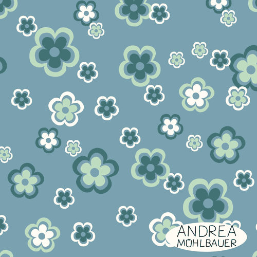 70s Retro Flower Wiese Blau