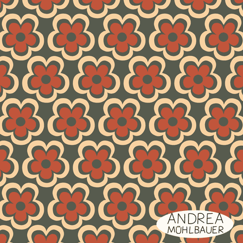 70s Retro Flowers Olivgruen