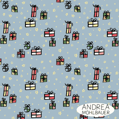 Christmas Gifts And Stars On Light Blue