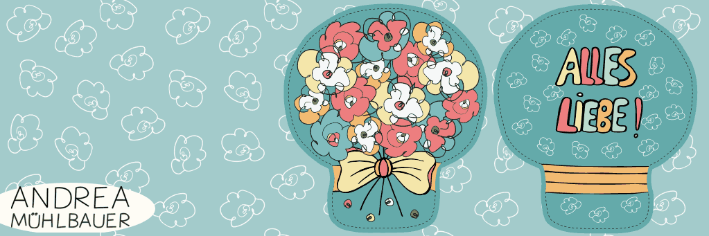 Comic Blumenstrauss Kissen Panel blau