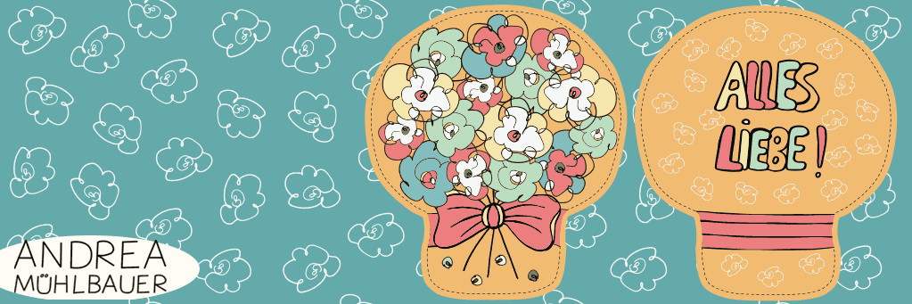 Comic Blumenstrauss Kissen Panel orange