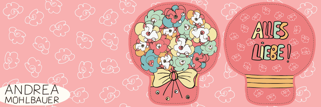 Comic Blumenstrauss Kissen Panel rot