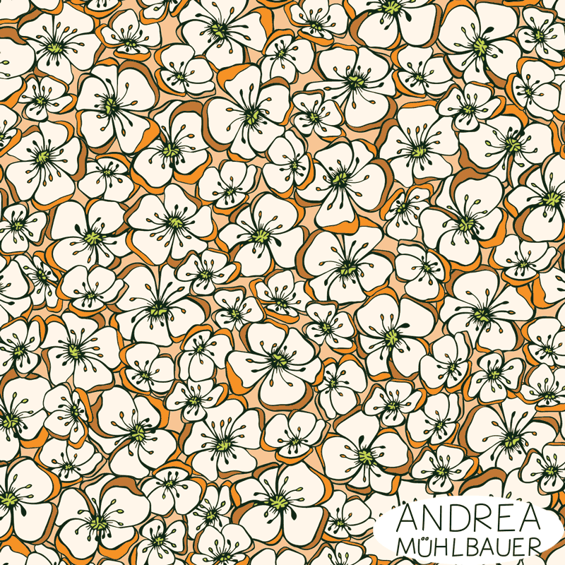 Obstblüte beige orange - Obstblüten und Bienen Kollektion Andrea Mühlbauer