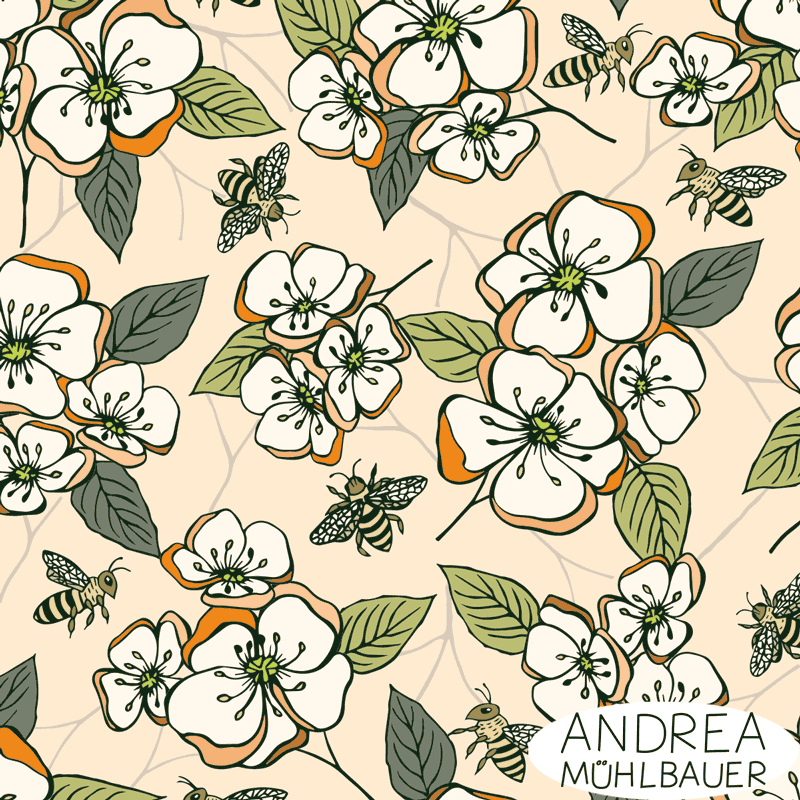 Obstblüten und Bienen beige - Obstblüten und Bienen Kollektion Andrea Mühlbauer