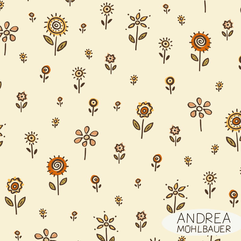 Retro Blumenwiese Beige
