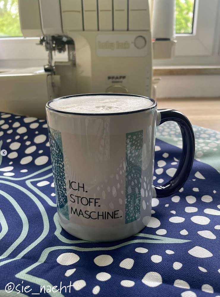 Nähspruch Tasse - Ich. Stoff. Maschine. mit Beachparty Design